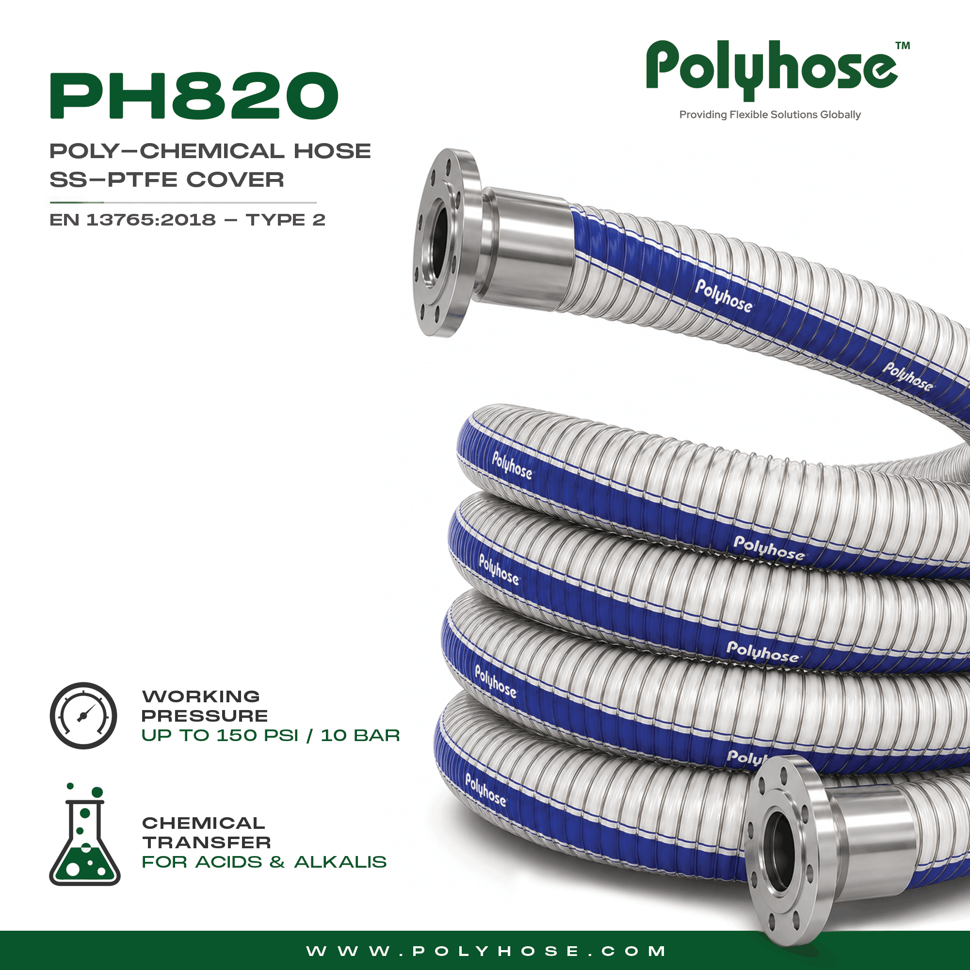 Polyhose PH820 with SS–PTFE cover